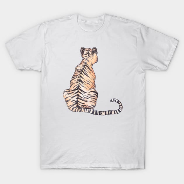 Tiger from behind ink and watercolor T-Shirt by wanderinglaur